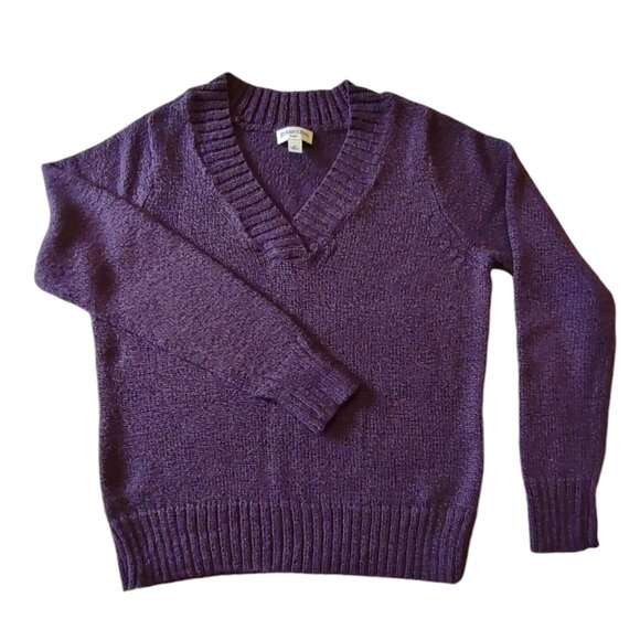 St. John's Bay V-neck Purple Long-sleeved Sweater Size Medium Petite - Picture 3 of 11
